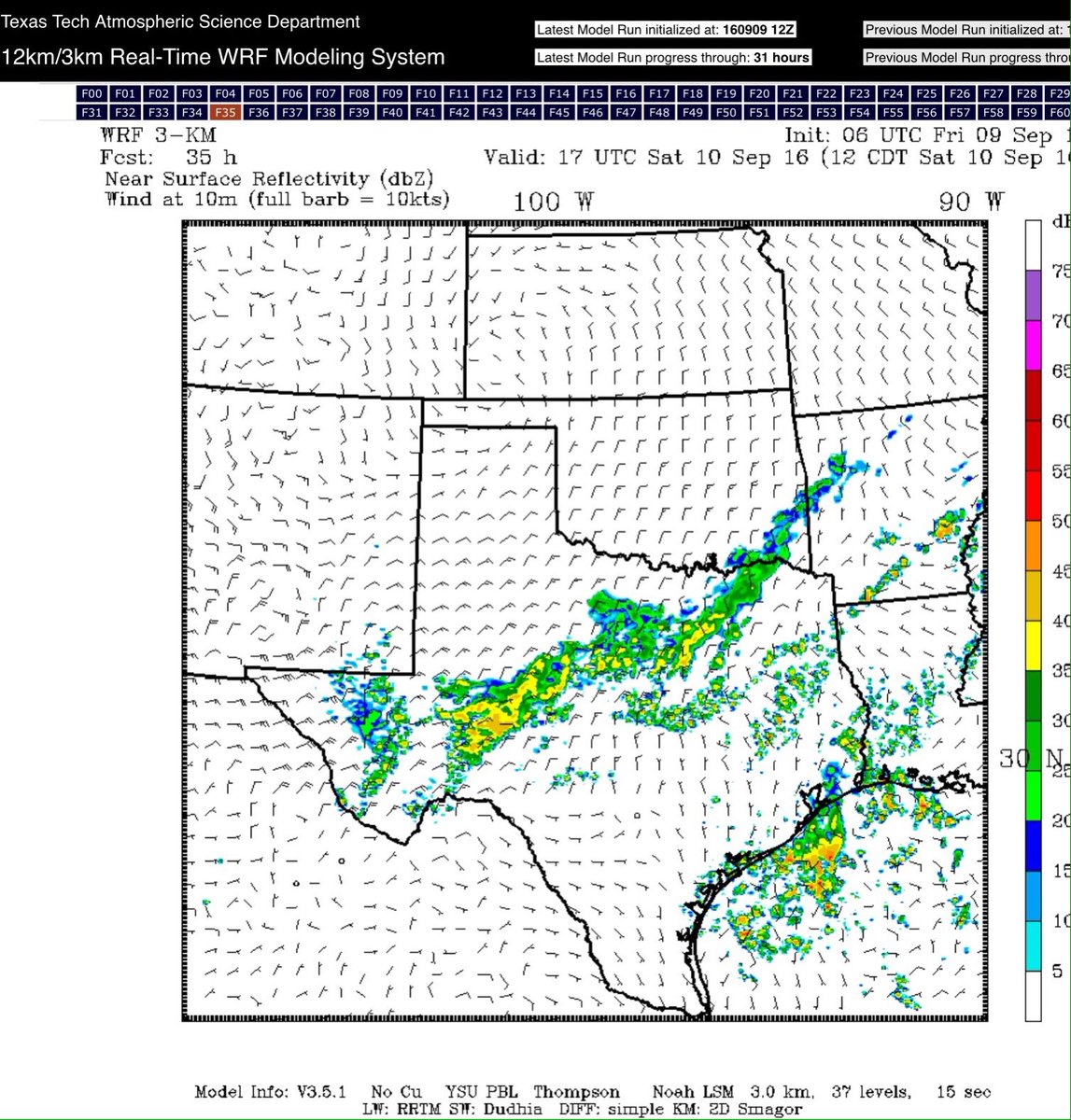 Baylor_Weather's tweet image. Forecast radar around noon Saturday shows cold front, rain move through Waco. Might clear by kickoff. #SicSMU