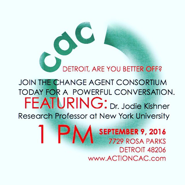 DAlexanderB's tweet photo. .@actioncac will host Dr. Jodie Kirshner NYU 4 a talk! #Detroit, R U Better off? 1PM 7729 Rosa Parks 48206 2DAY. https://t.co/llJfIMT8SQ