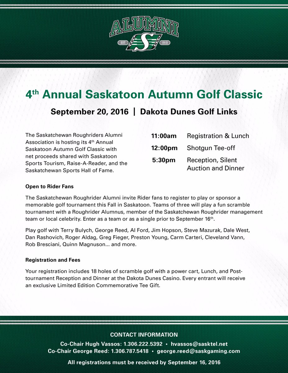 Proud to be Co-Chairing #rideralumni golf tournament at <a href="/DakotaDunesGolf/">Dakota Dunes Golf</a> on Sept. 20. Contact me to golf or sponsor.