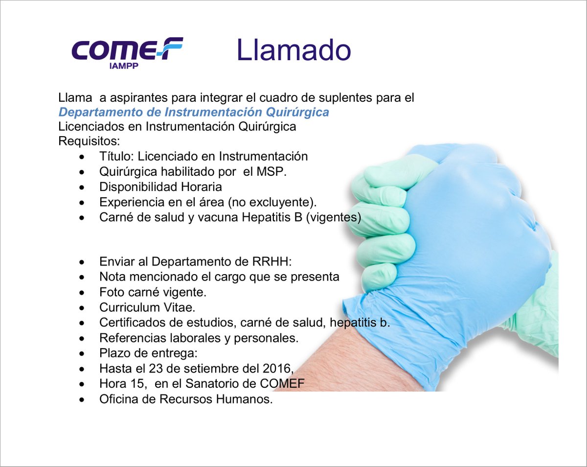 CIampp's tweet photo. COMEF LLAMADO
 Licenciados en Instrumentación Quirúrgica https://t.co/a8kO6Dj0gl