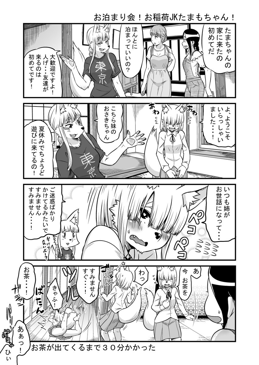 ユウキレイ בטוויטר お泊まり会 お稲荷jkたまもちゃん 学校生活に憧れて女子高生に化けるも 術が未熟で化けられていないことに気がついていない伏見稲荷のおキツネさま 周りの同級生も気を使って気付いてないフリをしてくれてるきつね漫画