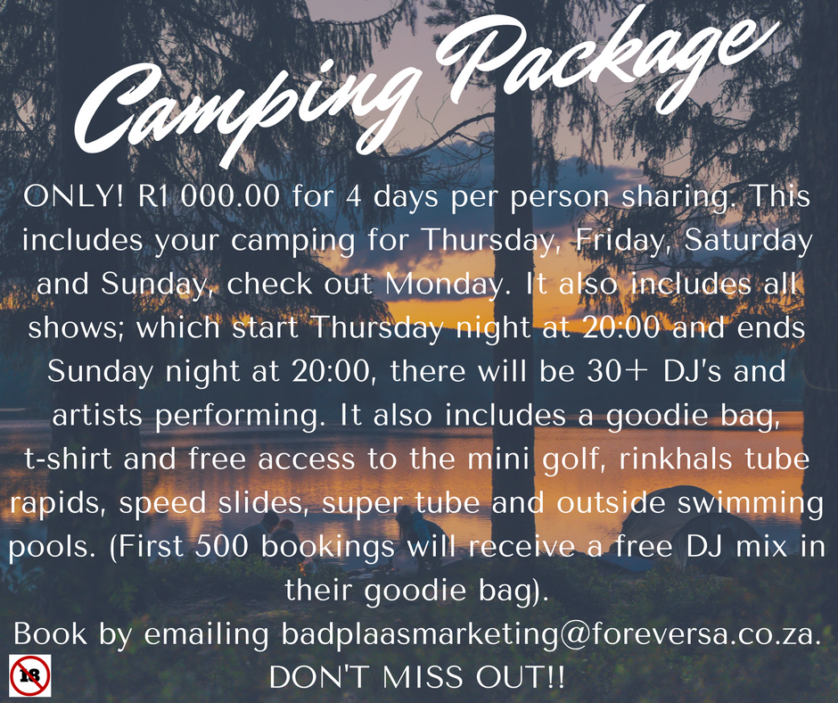 MpumaEvents's tweet image. #Route38 CAMPING PACKAGE ONLY! R1 000.00 - See image for more info!!