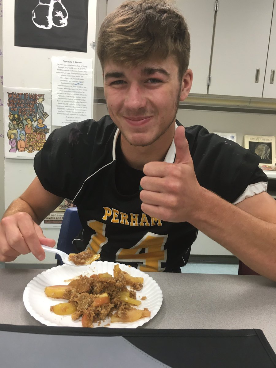 PHScullinary's tweet image. Here is Evan Guck enjoying some of the apple crisp that was made today.