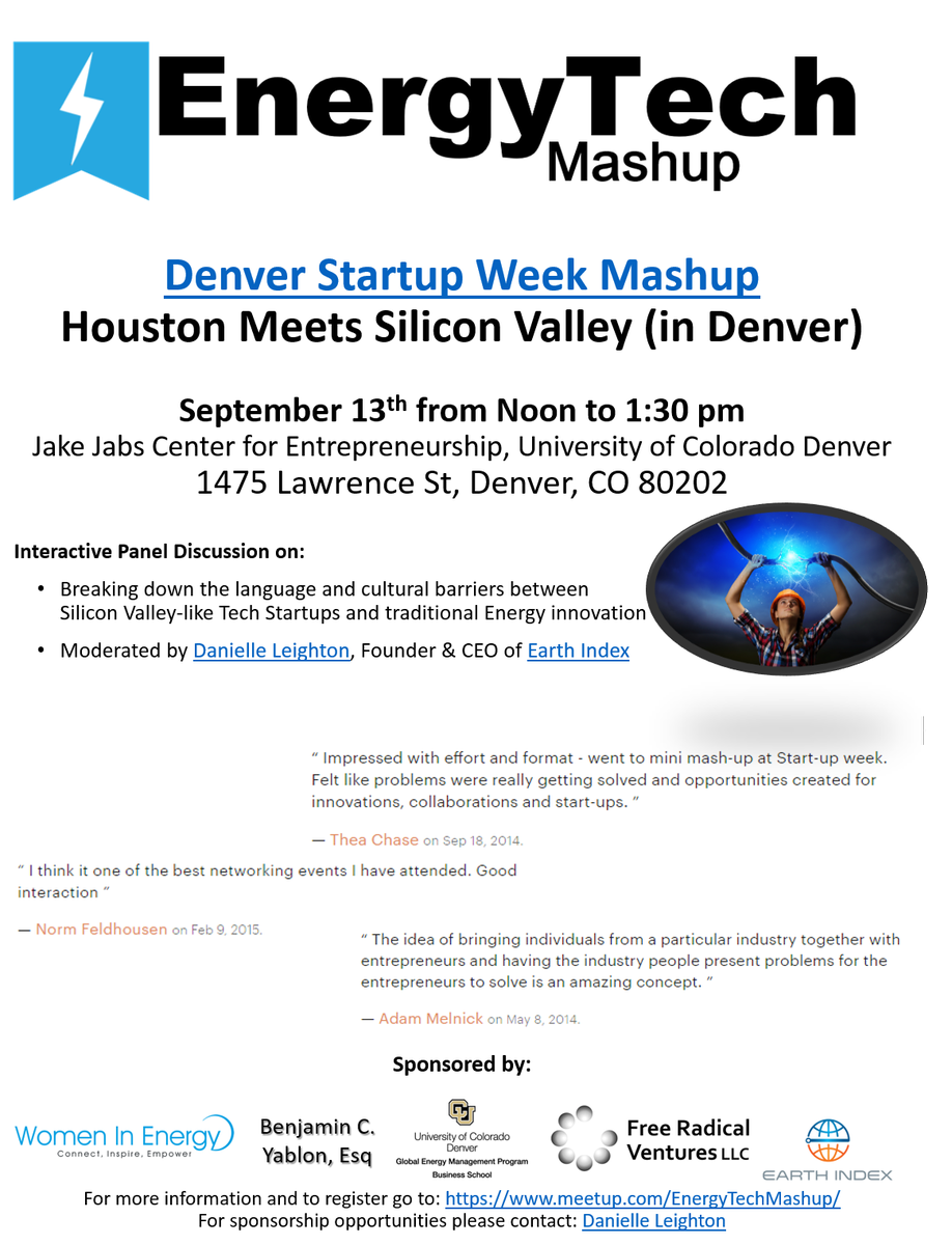 EnergyTechMash's tweet photo. Join @EnergyTechMash @DENStartupWeek for Houston Meets Silicon Valley (in Denver) next week: https://t.co/jBMbq3UFhb https://t.co/R1KfWK50KC