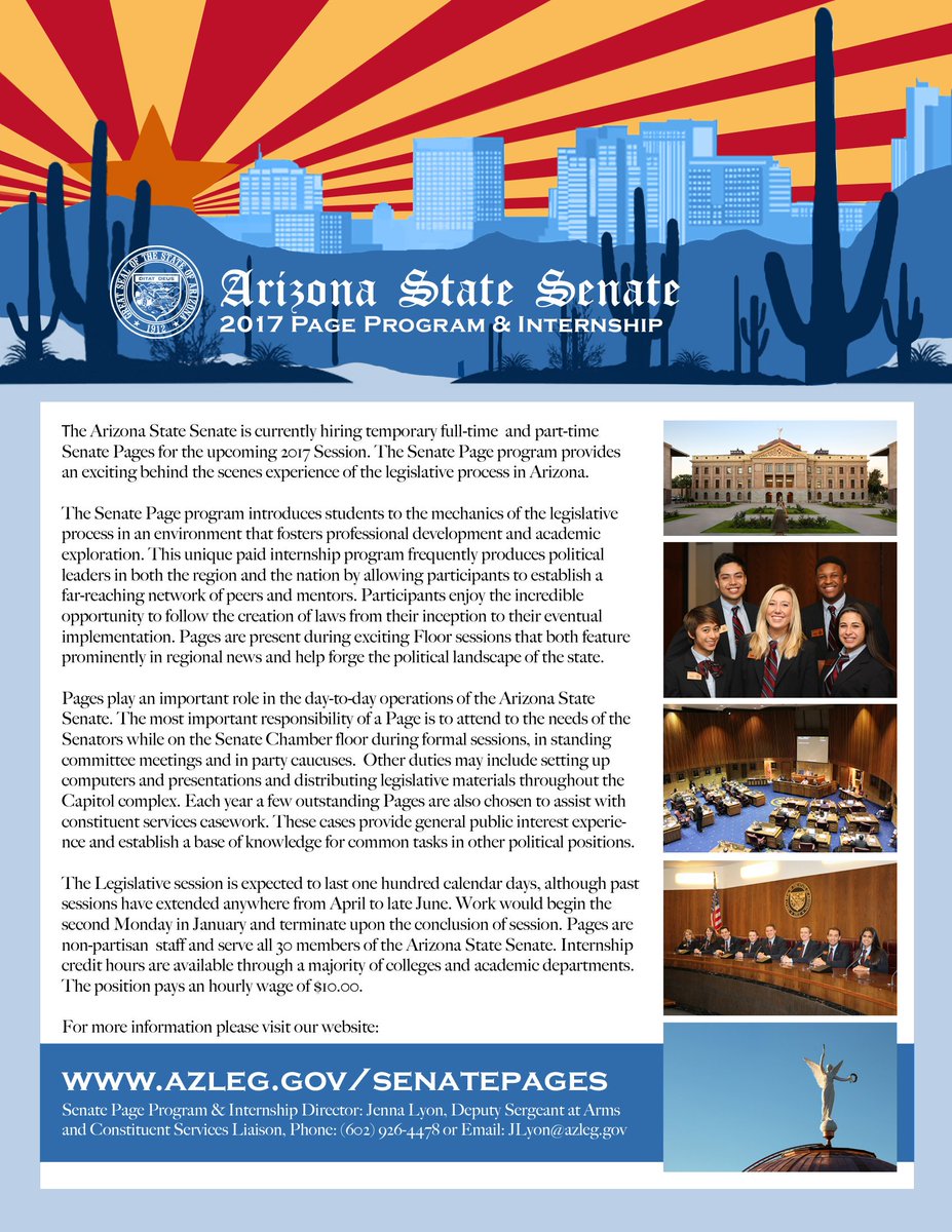 ASU_SPGS's tweet photo. The Arizona State Senate is currently hiring Senate Pages for the upcoming 2017 Session. https://t.co/H0CuDfBzwS https://t.co/FSGBvZTS0I