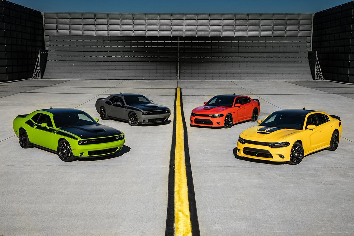 Dodge's tweet image. From White Knuckle to Destroyer Gray, paint names as intimidating as your ride.