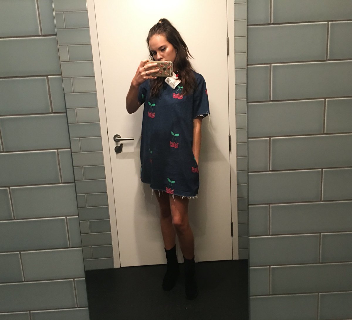 ardenrose's tweet photo. Bear-y cherry dress felt like a must today. It has POCKETS. https://t.co/trM2jLZI7F