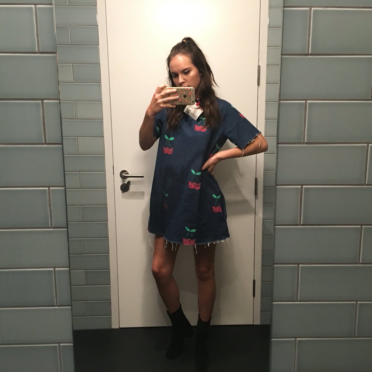 ardenrose's tweet photo. Bear-y cherry dress felt like a must today. It has POCKETS. https://t.co/trM2jLZI7F