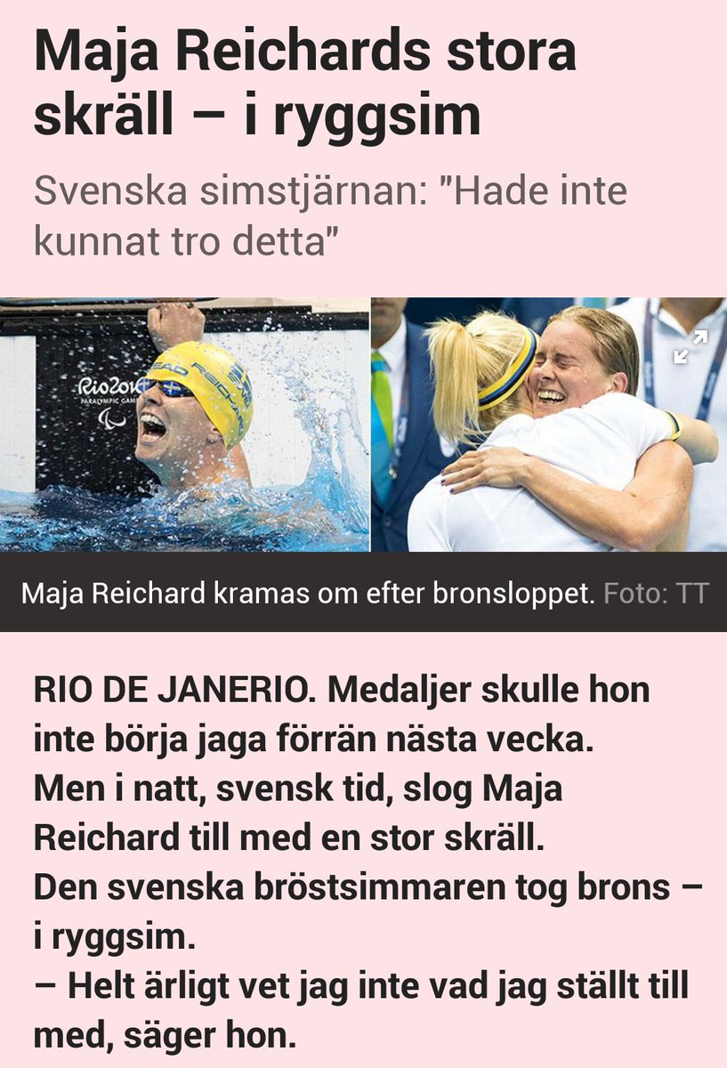 LenisSweden's tweet photo. #ParalympicsRio Grattis till svenska Maja Reichards BRONS i #ryggsim inatt! 👍🌟😃 Skräll! https://t.co/1DENlMUK8w