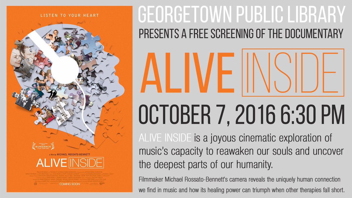 We've got a very interesting documentary screening in October, featuring the film ALIVE INSIDE.