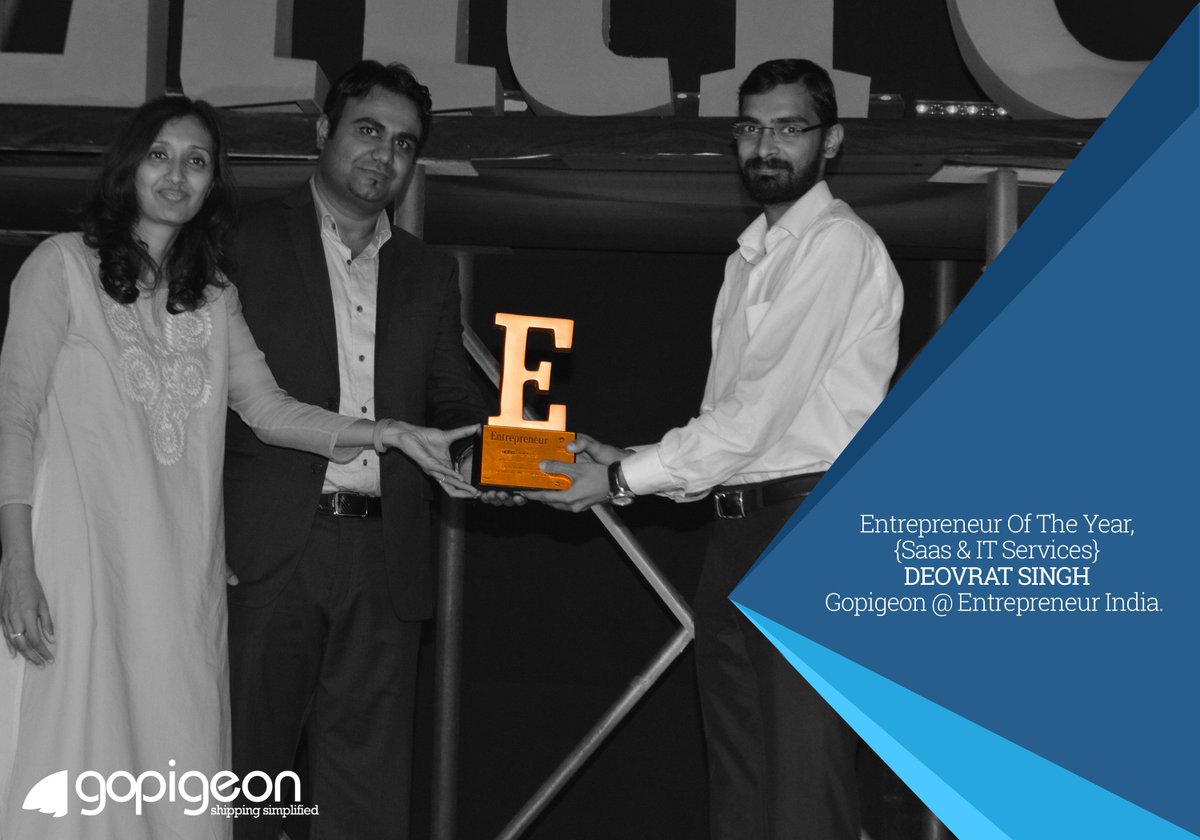 Deovrat Singh, GoPigeon has been awarded as Entrepreneur of the year: SAAS &amp; IT Services @ at Entrepreneur India2016