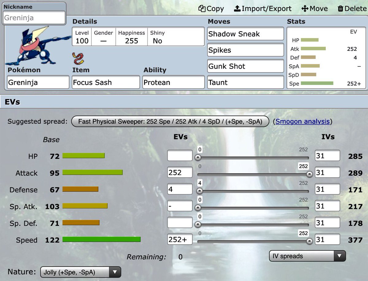 Pokemon Movesets !! Twitter: "Greninja Moveset 0 Sp.-Atk Iv Ev 252 Atk 252 Spe 4 Def Jolly Nature #Pokemon #PokemonSunMoon #Greninja 😃😃 https://t.co/xZukJiDZpd" / Twitter