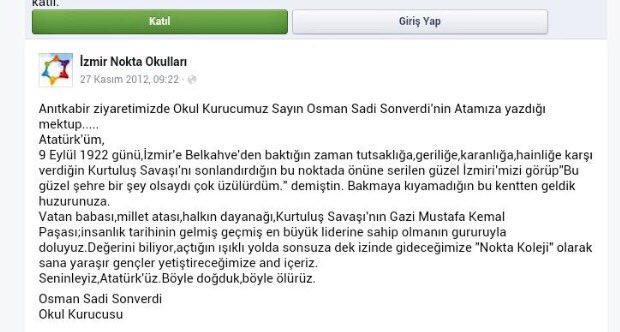 Sen, FETÖ'yleyken Nokta Koleji'nin kurucusu Ata'sına Anıtkabir'de böyle sesleniyordu.
İzmirNOKTA KolejiAçılmalıdır