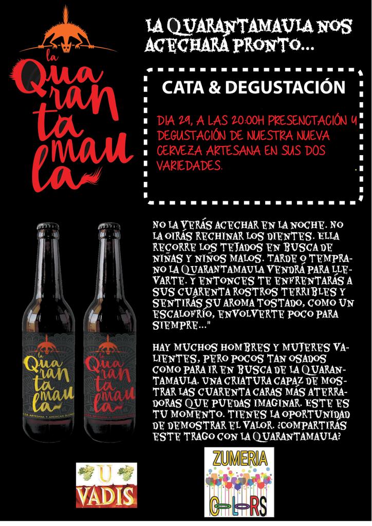 Atantelquart's tweet image. Hoy en la @ZumeriaColors #cervezaartesana #Quarantamaula. Cata guiada gratuita a cargo del maestro cervecero