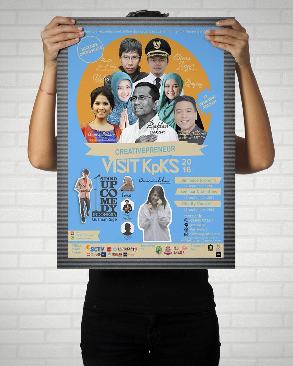 VISIT KPKS CREATIVEPRENEUR 
16 september 2016.
Pendopo Agung POLBAN
Untuk info lebih lanjut:
CP: 085947275914