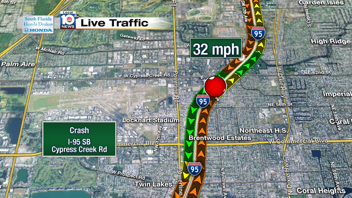 Crash on I-95 SB at Cypress Creek Rd #traffic https://t.co/Fv26yzqQTU