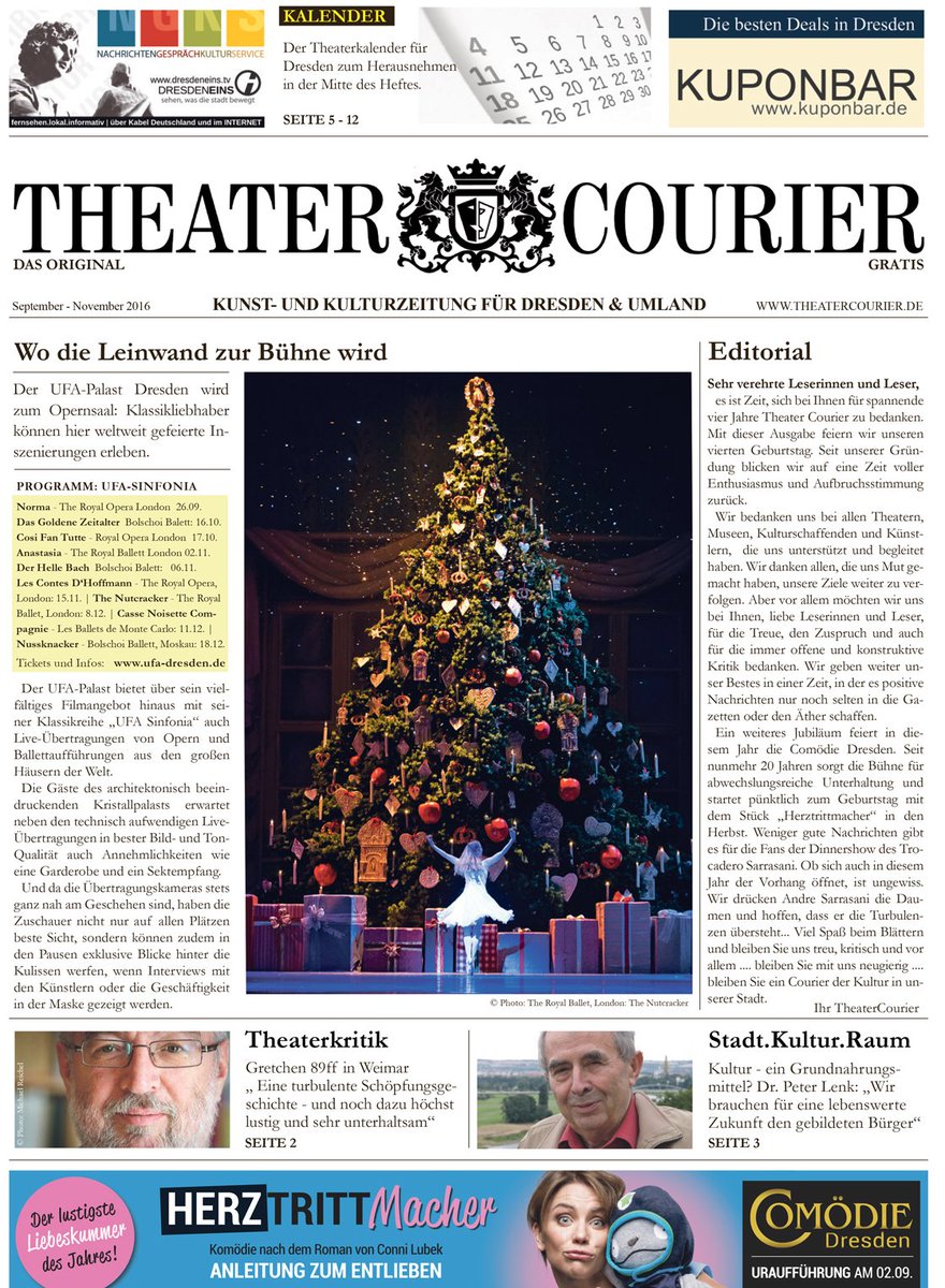 #dresden #theatercourier Der NEUE ist schon da. | Kunst- und Kulturzeitung mit dem Theater-Kalender bis zum November