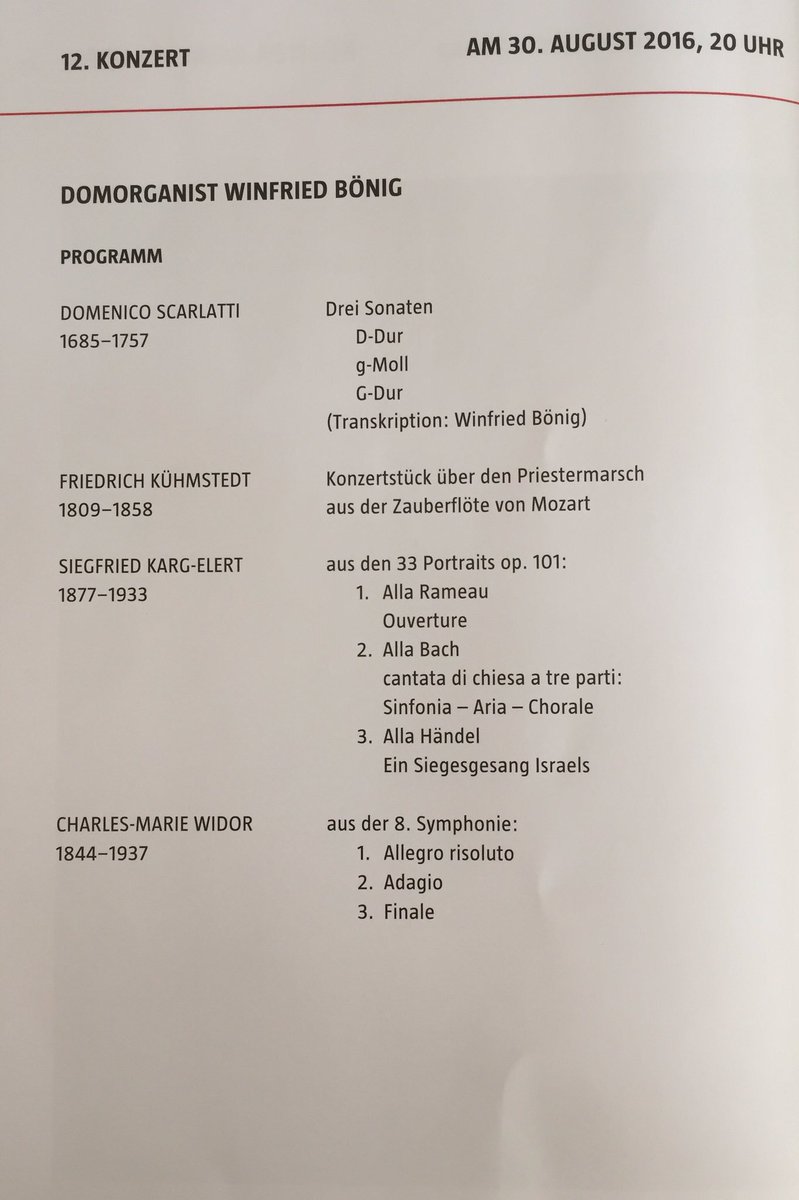 Morgenavond trek in een concert in de Dom van Keulen? Winfried Bönig is concertgever. 
Ik heb nog ruimte in de auto.
