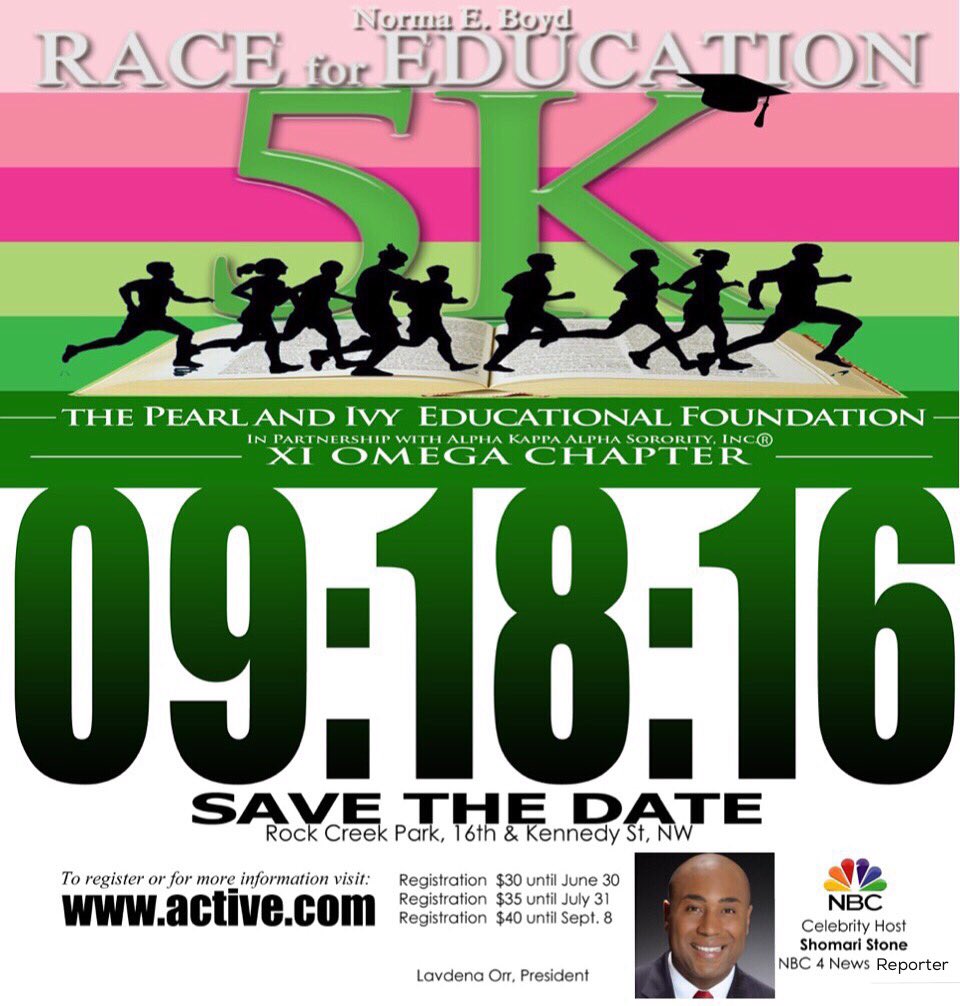shomaristone's tweet photo. I'm honored to host the AKAs "Race for Education 5K" at Rock Creek Park on 9/18/16 in DC. #education #xiomegachapter https://t.co/ogzzj9K2Ly