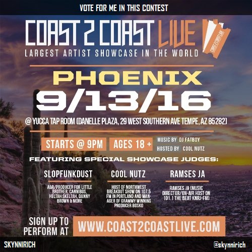 Vote for me to perform at #Phoenix Edition 9/13/16! https://t.co/DM6TXzaGnc #Coast2Coast https://t.c<a href="/tag/phoenix"class="tags">#Phoenix</a><a href="/tag/coast2coast"class="tags"><span>#coast2coast</span></a>