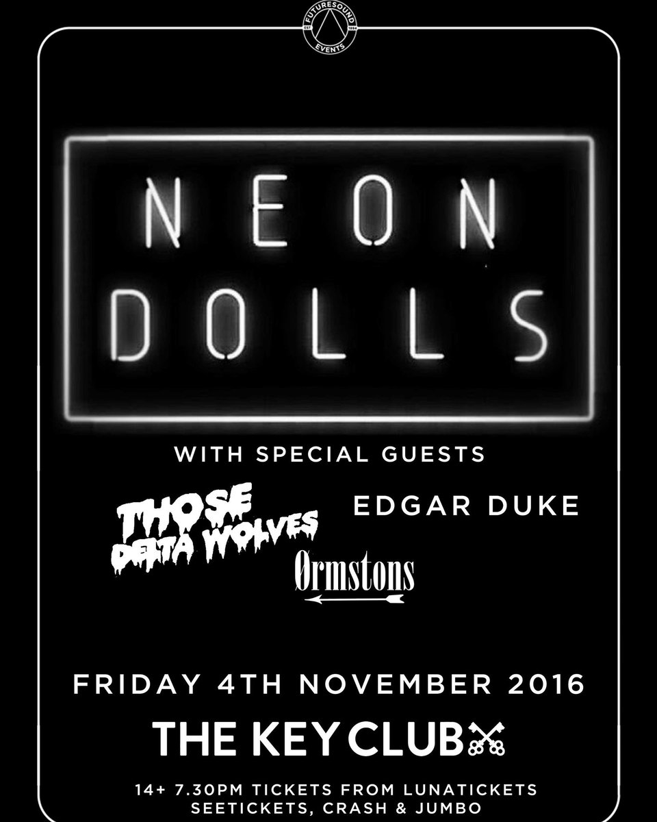 neondollsband's tweet photo. Album launch in conjunction with @FSELeeds with @ormstonsuk @DeltaWolvesBand @edgardukeband. #whenitstrikes https://t.co/A2LhF9OIUX