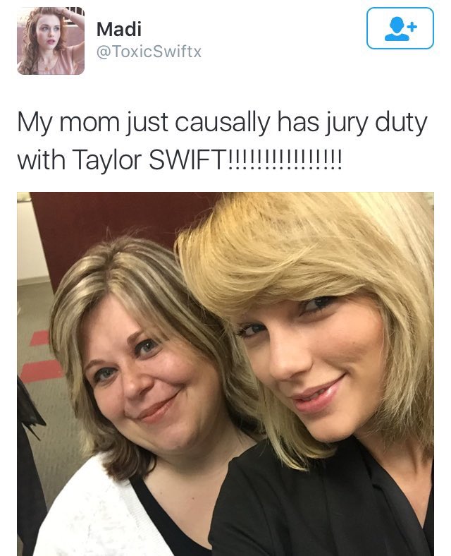 PopCrave's tweet photo. Taylor Swift skipping the #VMAs to attend Jury duty in Nashville is just incredible. 👏 https://t.co/qNA6ud7tGy