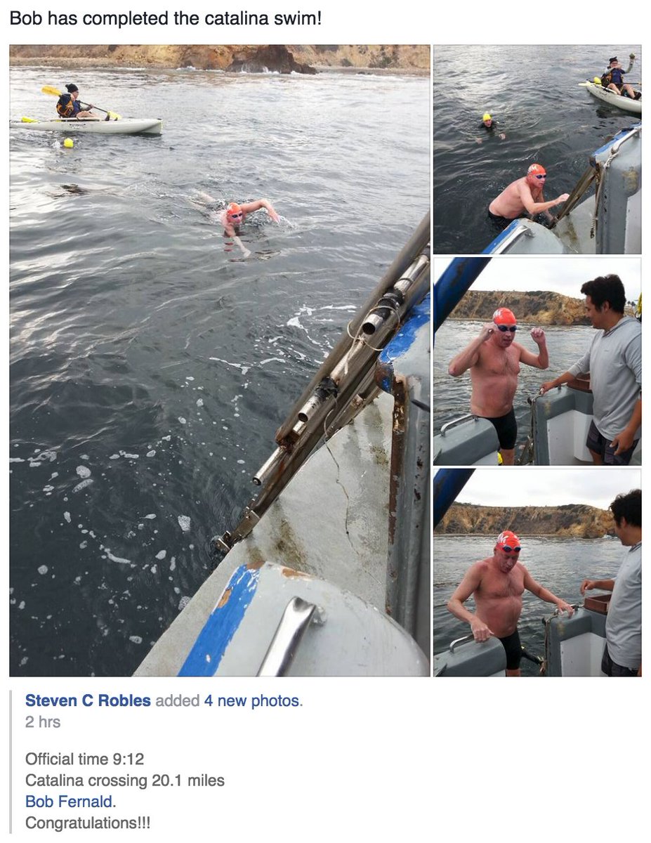 CM_Portsmouth's tweet photo. Bob Fernald breaking news: just completed Catalina swim w/ 2nd fastest swim this year! #CMBroken #channelswimming https://t.co/TSmZTNVp0d