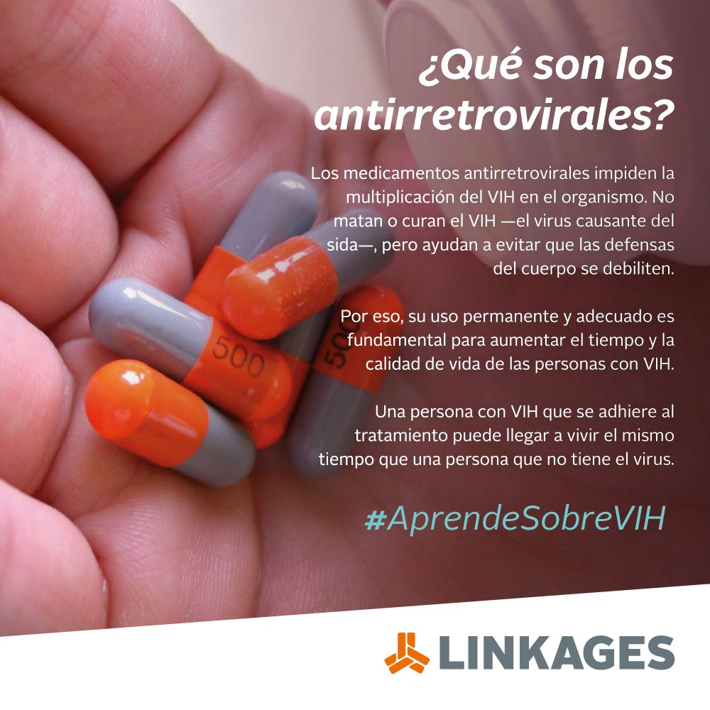 LINKAGEShn's tweet photo. Los antirretrovirales son los medicamentos que las personas con #VIH deben tomar para prolongar y mejorar sus vidas. https://t.co/cmEzmfGfHi
