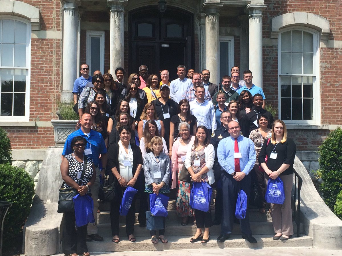 NOWDiversity's tweet photo. Attendees take a quick stop for a group photo outside of Jubilee Hall at Fisk University #diversitybustour https://t.co/VhMBBBYFpV