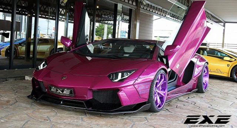 Carscoop's tweet photo. Purple #Lamborghini Aventador Is What Happens When #Tuning Goes Wrong https://t.co/cII0uQIvvI https://t.co/H32ZQohqOI