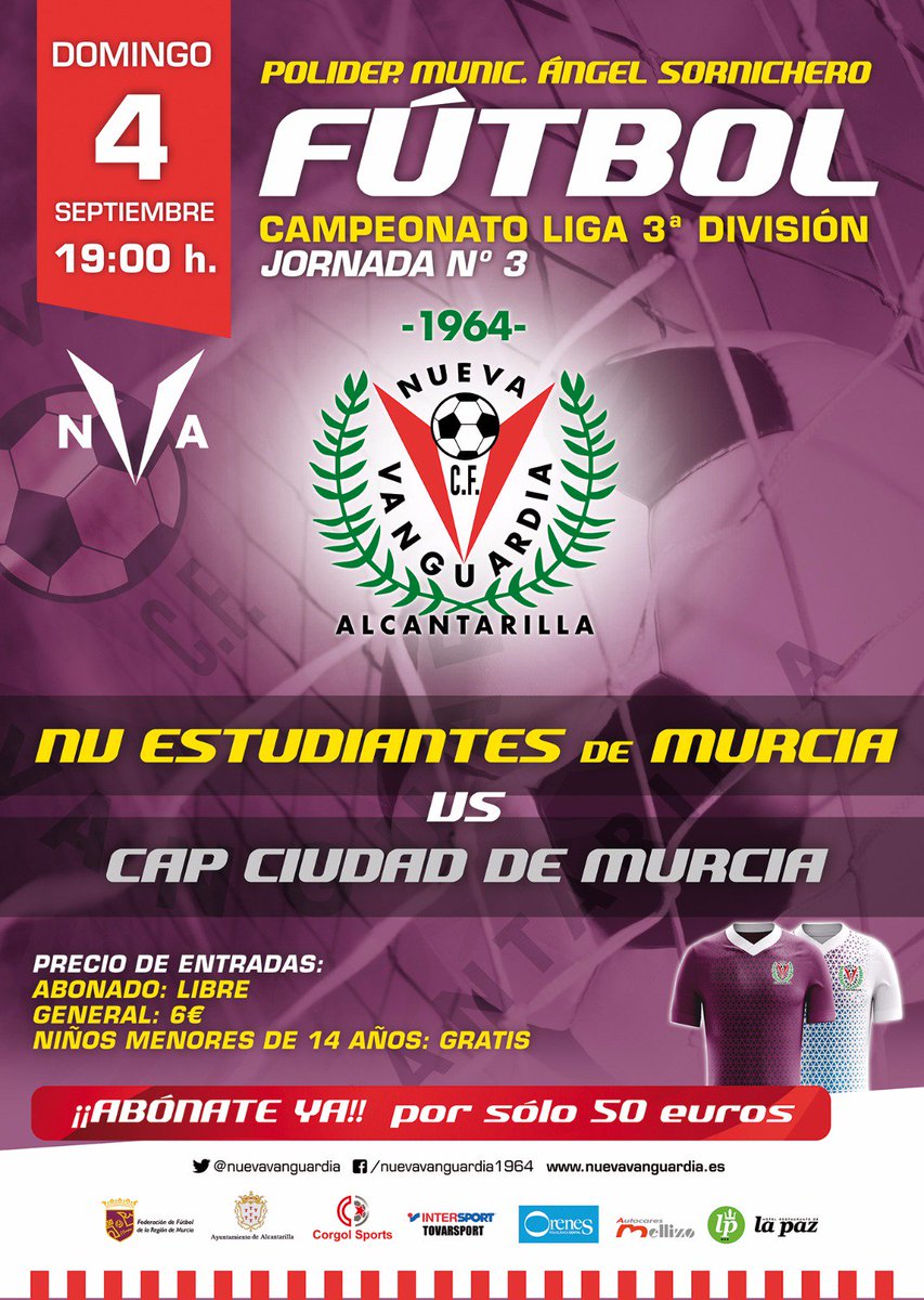 OFICIAL | #JORNADA3 | Domingo 4 Septiembre a las 19h | Ángel Sornichero | <a href="/NuevaVanguardia/">Nueva Vanguardia</a>-<a href="/CiudadDeMurcia/">CAP Ciudad de Murcia</a>.