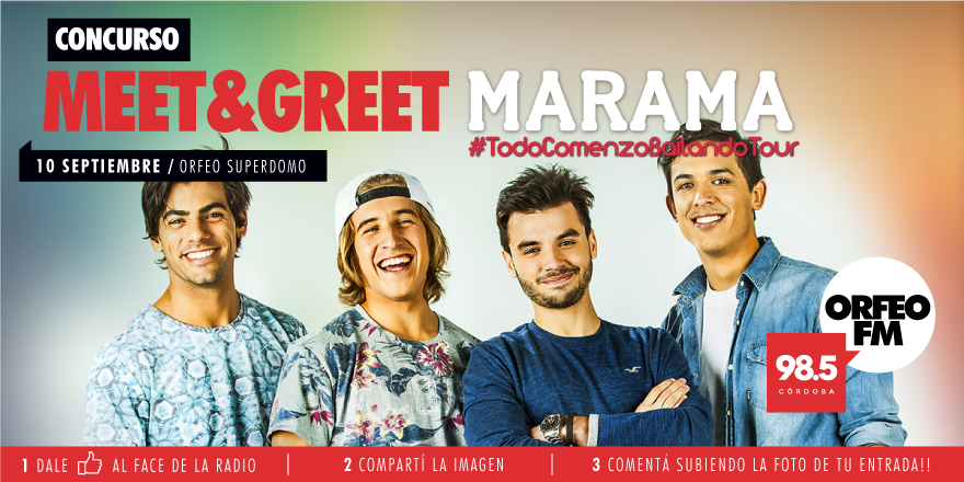 OrfeoFM's tweet photo. ¿Querés conocer a los chicos de @Marama_Oficial?
Seguí a @OrfeoFM - Hacé RT - Tus datos.
#TodoComenzóBailandoTour https://t.co/GV2loesI0t