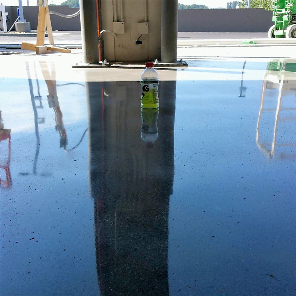 Is your floor is damaged by heavy equipment, oil stains &amp; forklifts? Ask #Desco for a polished concrete solution!