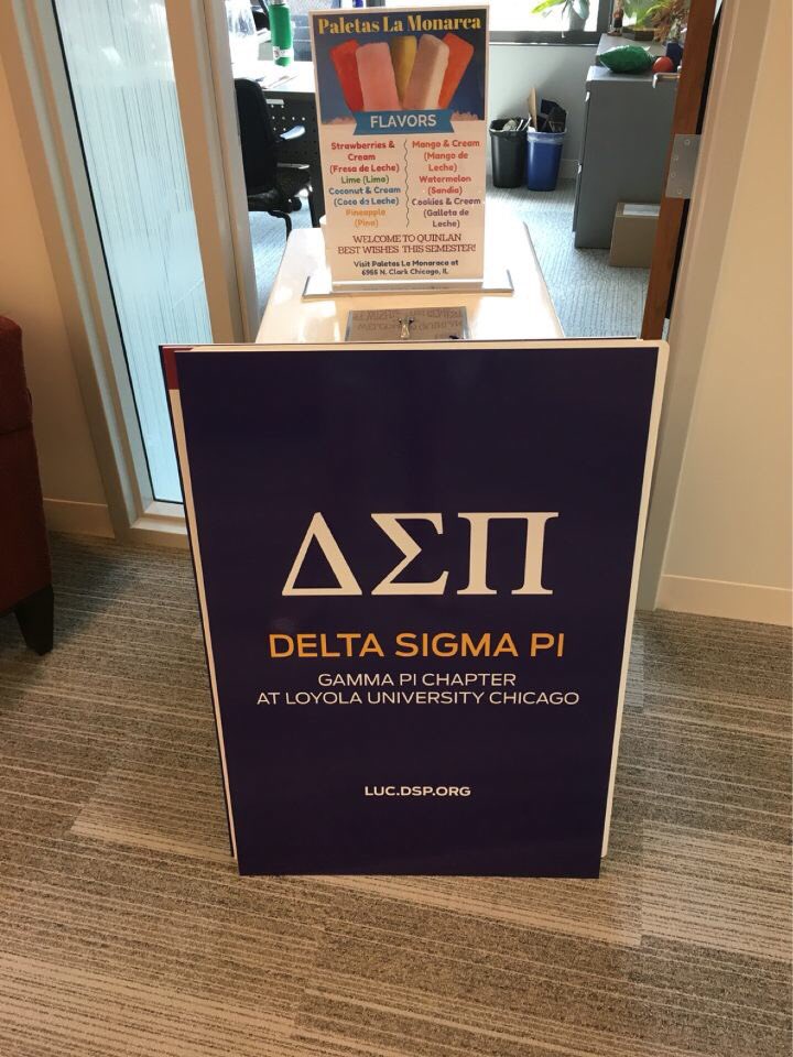 dspgammapi's tweet photo. We have tables set up on the first floor of Schreiber! Come say hi and enjoy some Popsicles #PledgeDSP #Loyola https://t.co/6DrZCamdx9