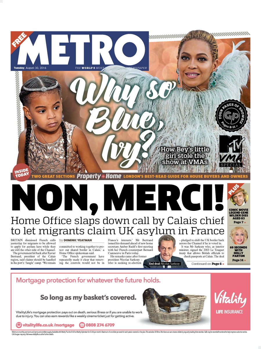 Tuesday's Metro: 'NON, MERCI!' @bbcpapers #tomorrowspaperstoday @skypapers