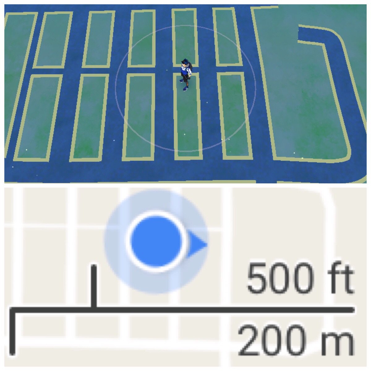 PokemonGoNews's tweet photo. If you fully zoom out the map in #PokemonGO, the width of the screen is 200m. [credit] u/Panteru5 https://t.co/N3ywg1lwWy