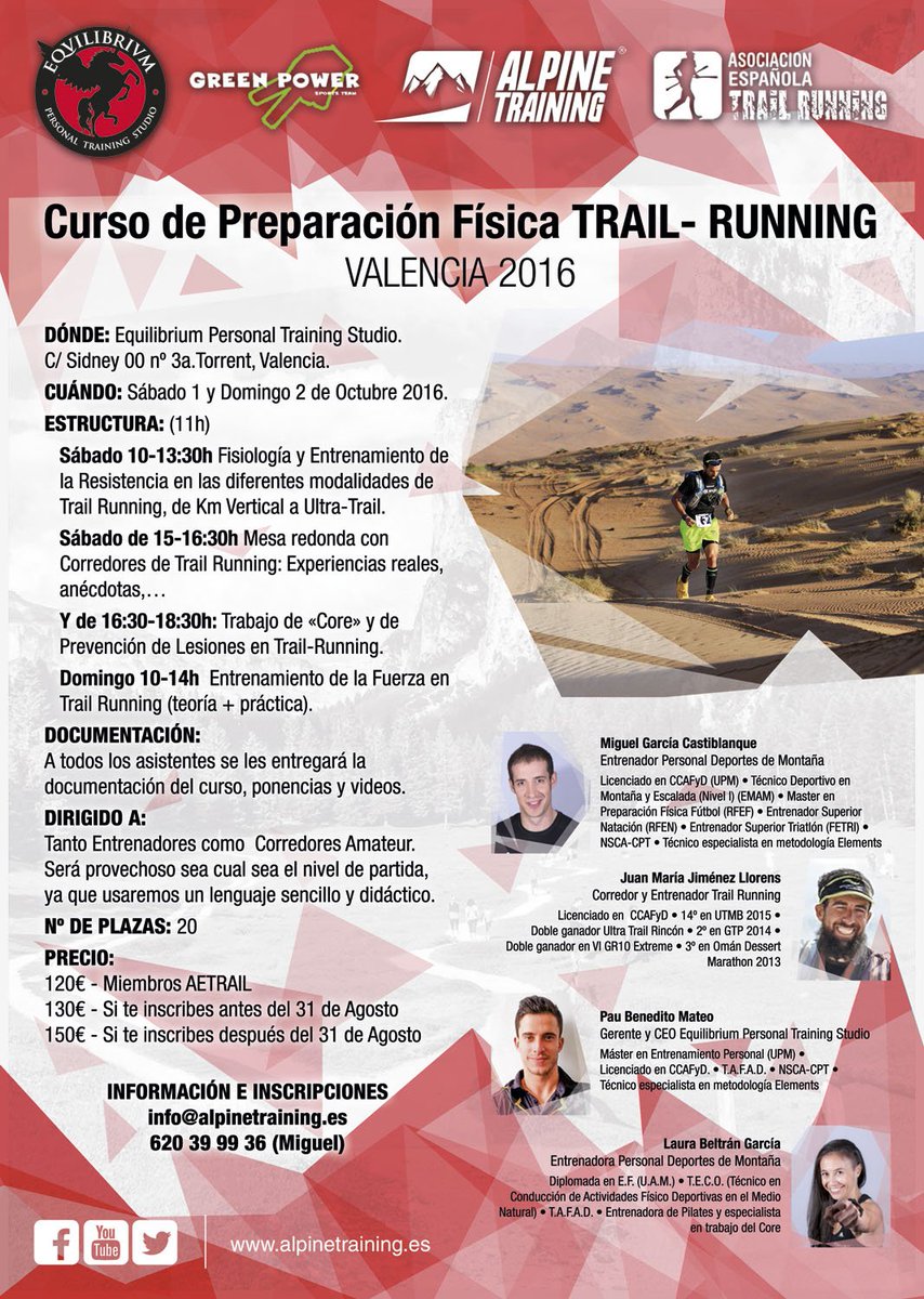 alpine_training's tweet photo. Últimas plazas #Curso #PreparaciónFïsica #Trailrunning
#JuanmaJmJ #EquilibriumPTS #trail @TerritorioTrail @depa https://t.co/MzTz86MWtC