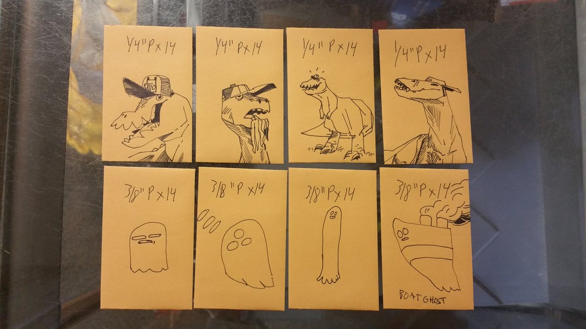 Here are the ghosts and dinosaurs in hats I drew today 