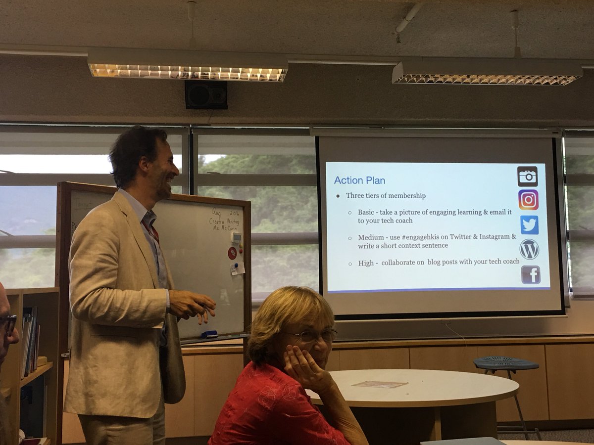 Martin Leicht introduces #engagehkis to HKIS Educational Leadership team; highlighting  innovative learning.