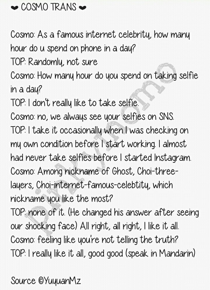 pinkymomo's tweet photo. TOP: I don't really like to take selfie #cosmointerview
😄 https://t.co/8NQpAc4RW9