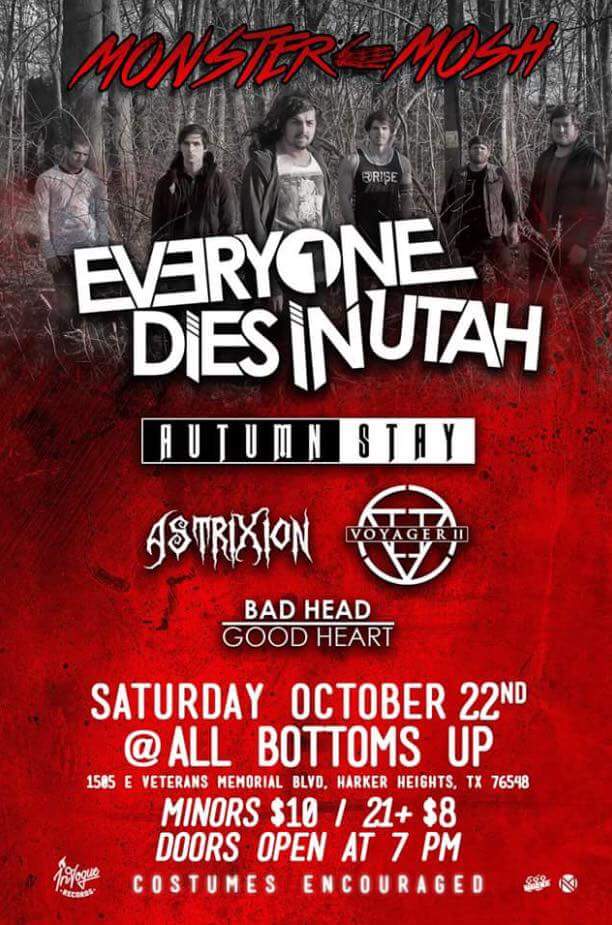 bhghband's tweet photo. we're so stoked to be on this show with Everyone Dies in Utah, Autumn Stay, Voyager II, and Astrixion! #posthardcore https://t.co/aI6MW8XPtI