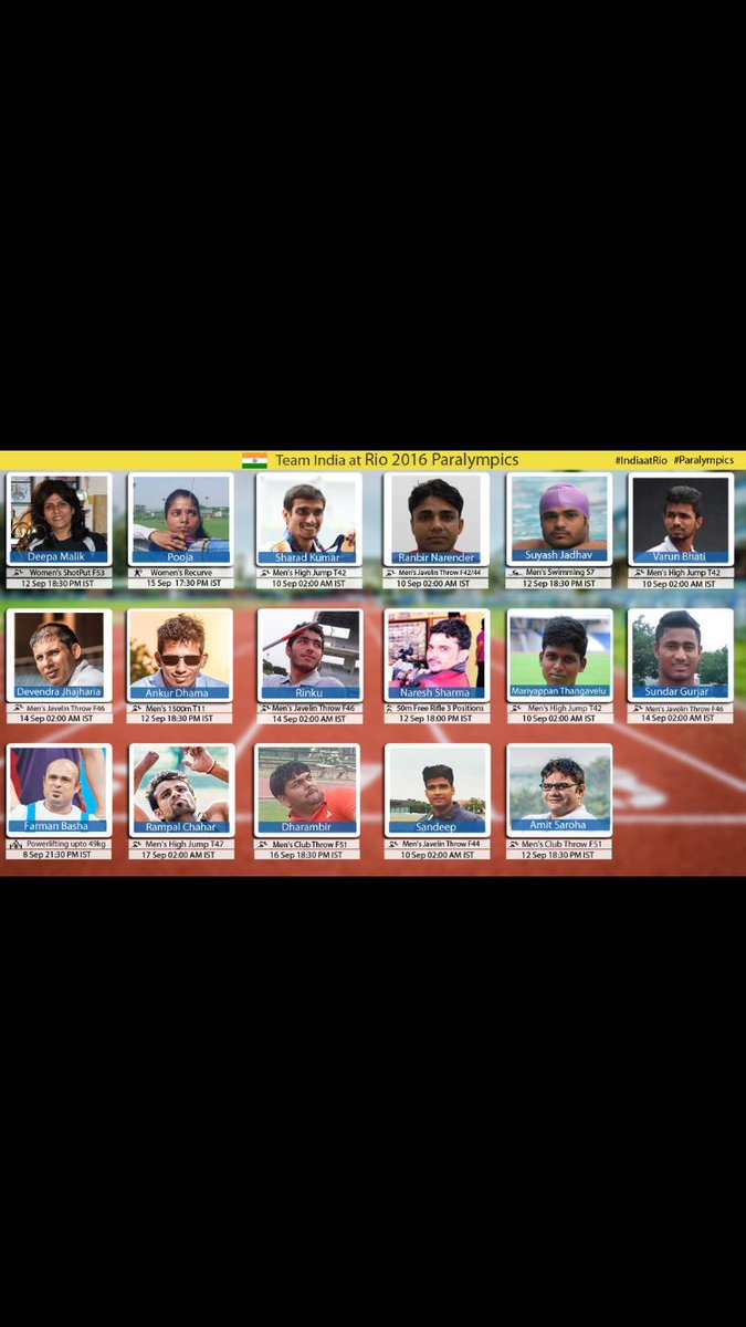 IndianOlympians's tweet photo. Here's your guide to @Paralympics at @Rio2016_en wit IST time #CantWait for more action. Thank you @devikamalik_394 https://t.co/27ohuomobZ