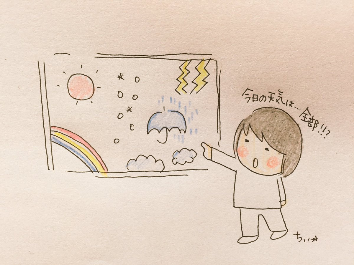 心の天気はすぐ変わるね。さっきまで笑ってたのに今はこわい顔なってる!心の天気予報があればええのになぁ。でも急に雷雨きて急に晴れて虹が出たと思ったら曇り空。これじゃあ、変わりすぎるし予想もつかないかぁ。
心の天気はいつも晴れがいい✨ 
