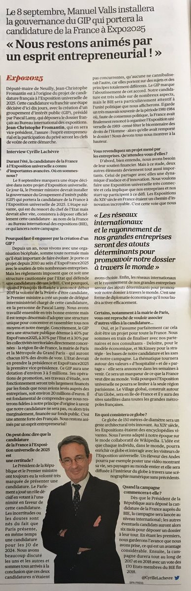 À lire aujourd'hui dans @Lopinion_fr: "Expo universelle de 2025, nous restons animés par un esprit entrepreneurial"