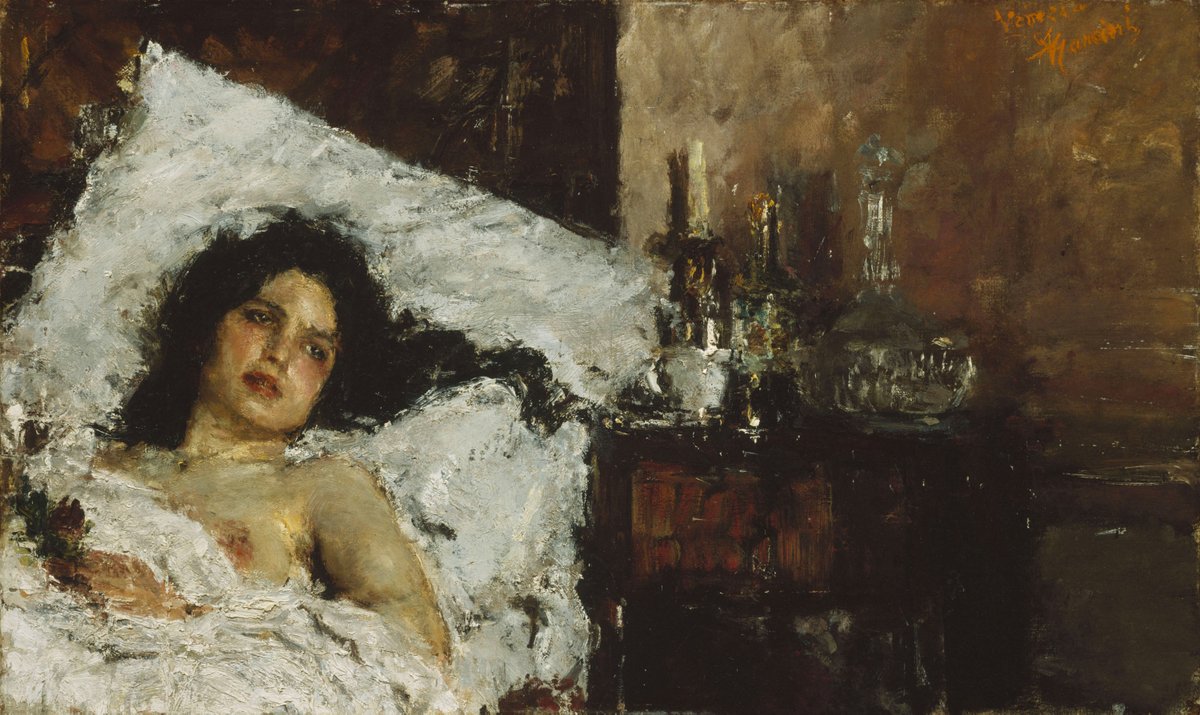 灯 A Twitter 1 19世紀末イタリアの画家アントニオ マンチーニ Antonio Mancini 1852 1930 の油彩画 Resting 17 です ドガやマネなど印象派周辺の画家達と交流していました 熱をはらんだ独特の画風です