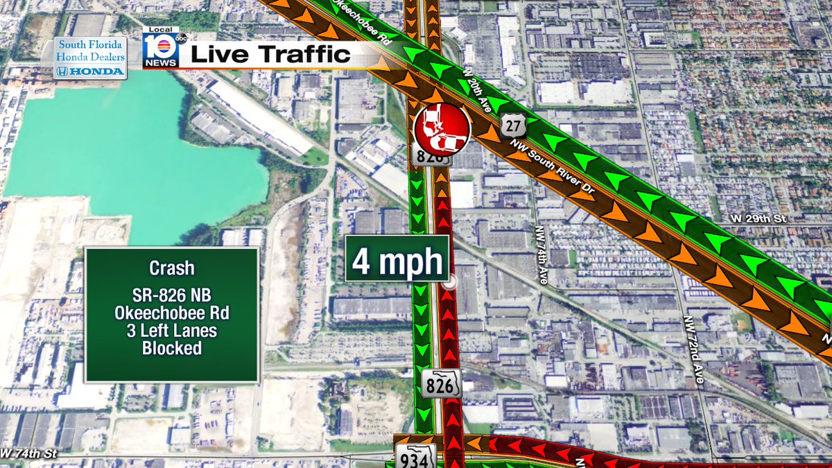 Still seeing MAJOR delays on SR-826 NB at Okeechobee Rd #traffic #miami https://t.co/p4uJlNQTid
