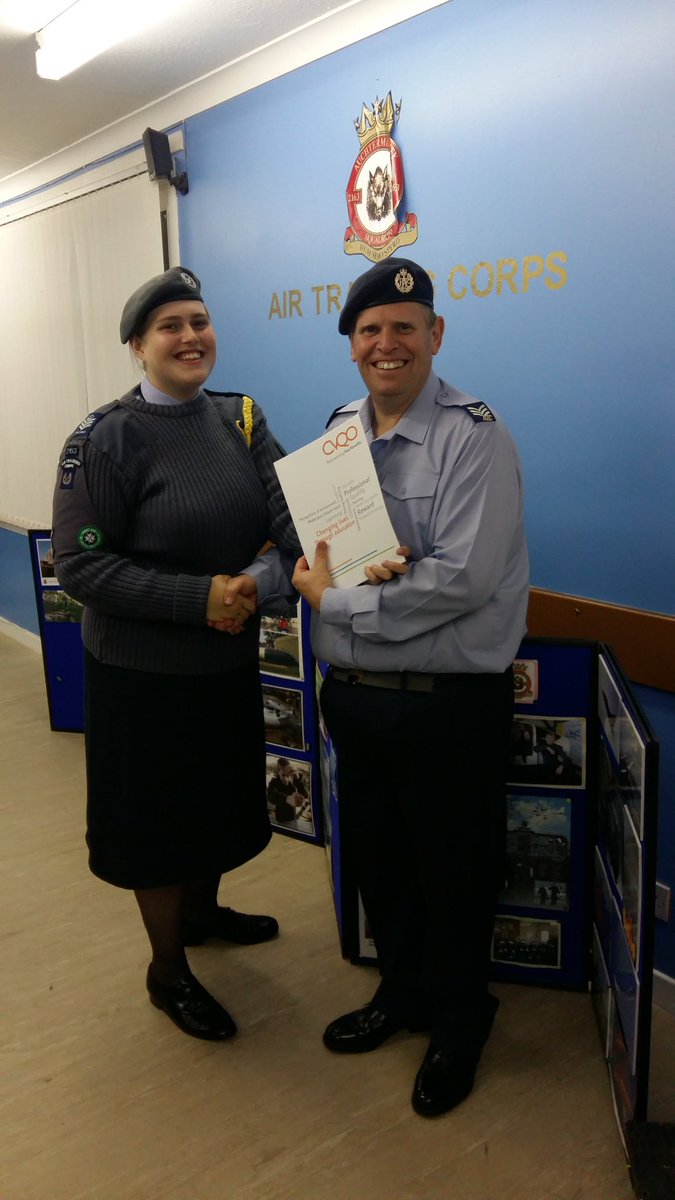 Flt Sgt Carrie Smith happy to receive her Teamwork and Personal Development BTEC. @arc_sni <a href="/aircadets/">RAF Air Cadets</a>