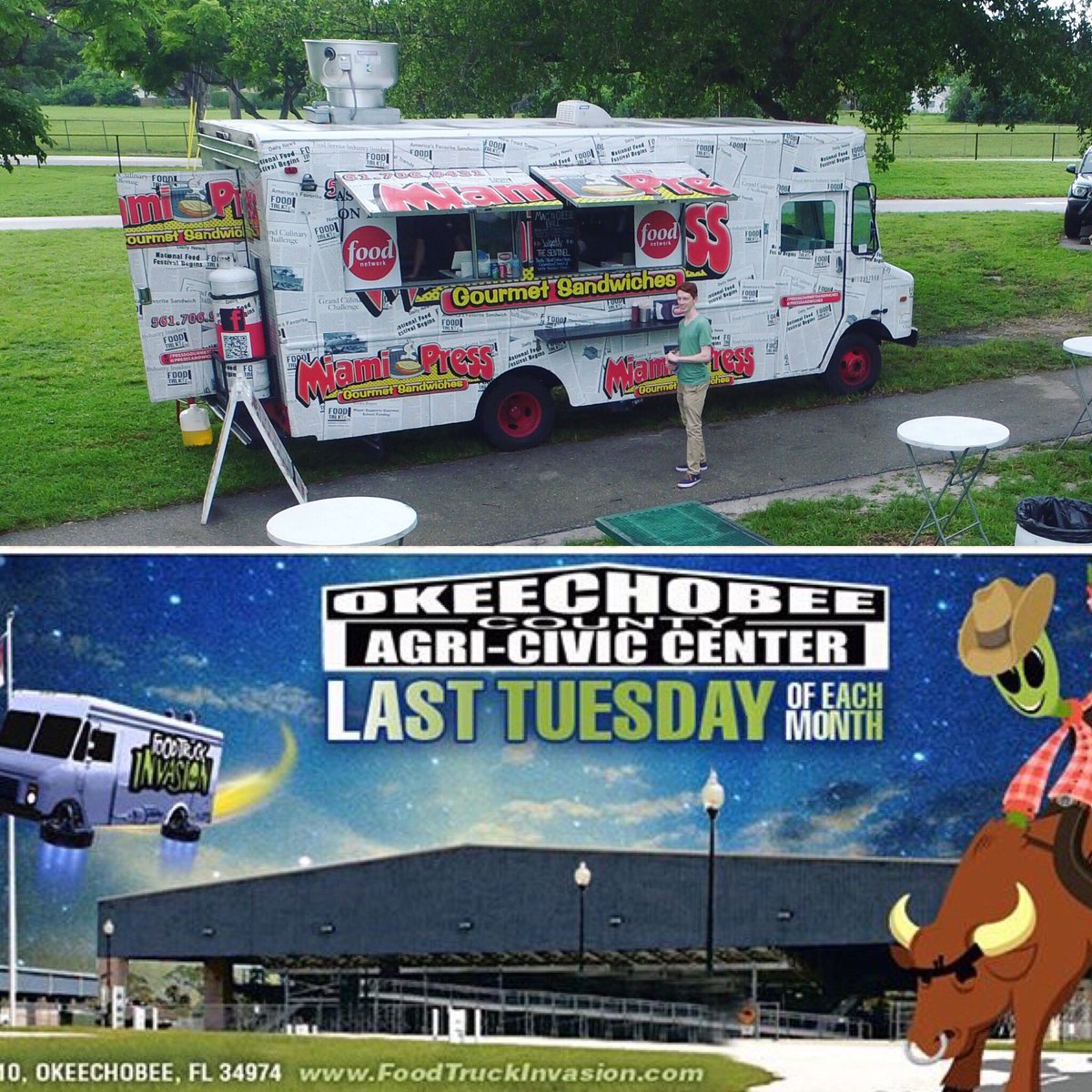 Tonight we're headed to Okeechobee Agri-Civic Center tonight from 5-9:30pm. @foodtruckinvasion