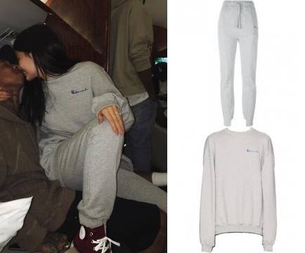Star Style on X: Kylie Jenner wearing Verements Logo Sweatpants