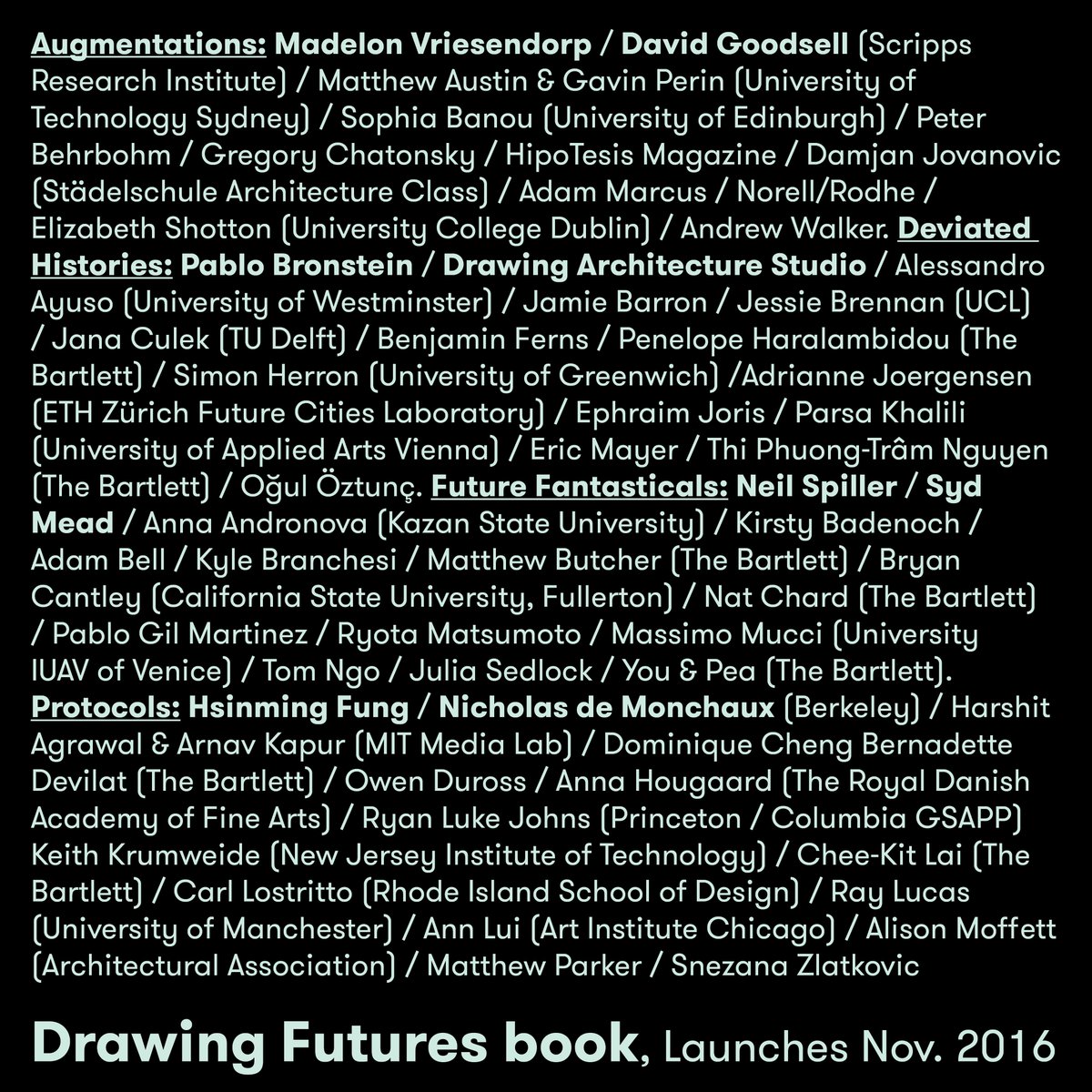 DrawingFutures's tweet image. A preview of the many contributors to our upcoming conference @BartlettArchUCL and book published through @UCLpress